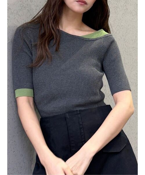 MURUA（ムルーア）の「レイヤードワンショルハーフニット（ニット/セーター・レディース・モカ/ブルー/グレー/ブラック/アイボリー・FREE）」の3枚目の写真