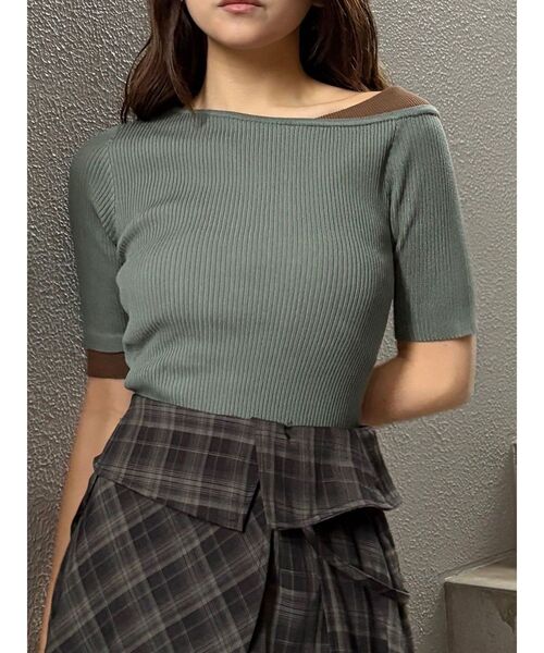 MURUA（ムルーア）の「レイヤードワンショルハーフニット（ニット/セーター・レディース・モカ/ブルー/グレー/ブラック/アイボリー・FREE）」の5枚目の写真