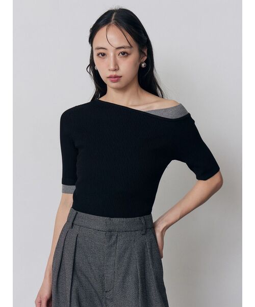 MURUA（ムルーア）の「レイヤードワンショルハーフニット（ニット/セーター・レディース・モカ/ブルー/グレー/ブラック/アイボリー・FREE）」の6枚目の写真