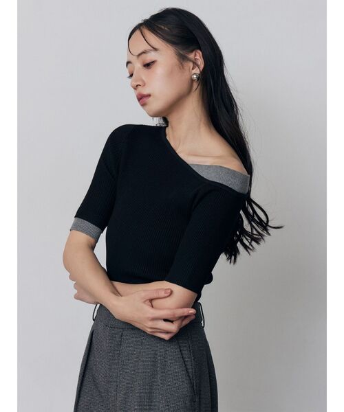 MURUA（ムルーア）の「レイヤードワンショルハーフニット（ニット/セーター・レディース・モカ/ブルー/グレー/ブラック/アイボリー・FREE）」の7枚目の写真