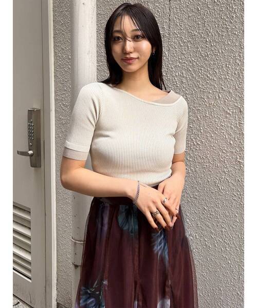 MURUA（ムルーア）の「レイヤードワンショルハーフニット（ニット/セーター・レディース・モカ/ブルー/グレー/ブラック/アイボリー・FREE）」の12枚目の写真