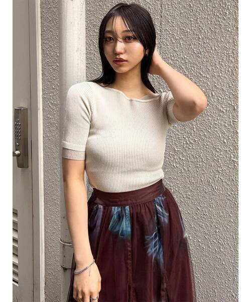 MURUA（ムルーア）の「レイヤードワンショルハーフニット（ニット/セーター・レディース・モカ/ブルー/グレー/ブラック/アイボリー・FREE）」の13枚目の写真