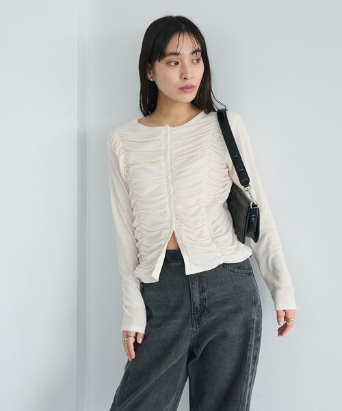 CRAFT STANDARD BOUTIQUE(クラフトスタンダードブティック)の「シャーリングカーディガン(カーディガン/ボレロ・レディース・杢グレー/グリーン系その他3/アイボリー・FREE)」の13枚目の写真