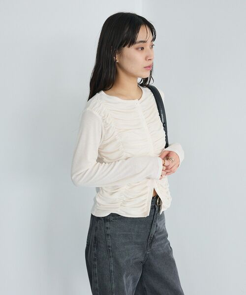 CRAFT STANDARD BOUTIQUE(クラフトスタンダードブティック)の「シャーリングカーディガン(カーディガン/ボレロ・レディース・杢グレー/グリーン系その他3/アイボリー・FREE)」の14枚目の写真
