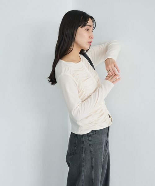 CRAFT STANDARD BOUTIQUE(クラフトスタンダードブティック)の「シャーリングカーディガン(カーディガン/ボレロ・レディース・杢グレー/グリーン系その他3/アイボリー・FREE)」の15枚目の写真