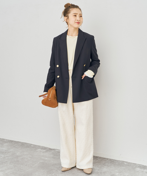 Spick & Span(スピックアンドスパン)の「《追加》プレーンウィーブダブルブレストジャケット(テーラードジャケット・レディース・ネイビー/カーキ・38/36/34/40)」の19枚目の写真