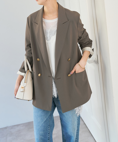 Spick & Span(スピックアンドスパン)の「《追加》プレーンウィーブダブルブレストジャケット(テーラードジャケット・レディース・ネイビー/カーキ・38/36/34/40)」の20枚目の写真