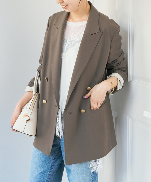 Spick & Span(スピックアンドスパン)の「《追加》プレーンウィーブダブルブレストジャケット(テーラードジャケット・レディース・ネイビー/カーキ・38/36/34/40)」の21枚目の写真