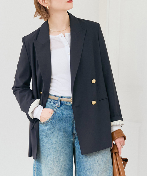 Spick & Span(スピックアンドスパン)の「《追加》プレーンウィーブダブルブレストジャケット(テーラードジャケット・レディース・ネイビー/カーキ・38/36/34/40)」の13枚目の写真