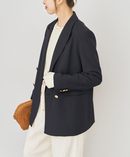 Spick & Span(スピックアンドスパン)の「《追加》プレーンウィーブダブルブレストジャケット(テーラードジャケット・レディース・ネイビー/カーキ・38/36/34/40)」の20枚目の写真