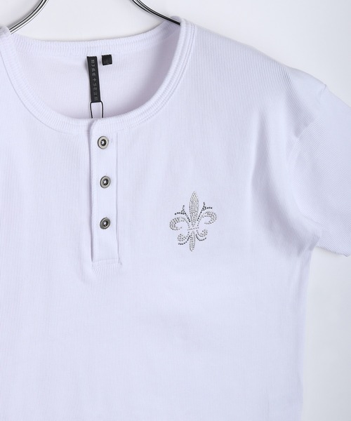 WESTSEA(ウエストシー)の「ラインストーン テレコ ヘンリーネック 半袖T(Tシャツ/カットソー・メンズ・ブラック/ブラック系その他/ホワイト/ホワイト系その他・M/L)」の3枚目の写真