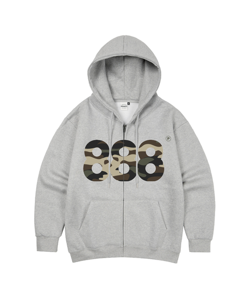 PRIMATE（プライメイト）の「[NO起毛] CAMO NUMBER.888 オーバーサイズツーウェイフードジップアップ 3 COLORS（パーカー・メンズ・ライトグレー/ブラック/グレー系・MEDIUM/LARGE）」の3枚目の写真
