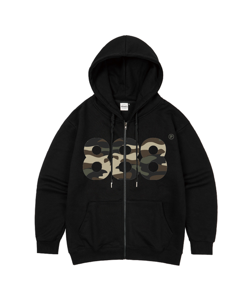 PRIMATE（プライメイト）の「[NO起毛] CAMO NUMBER.888 オーバーサイズツーウェイフードジップアップ 3 COLORS（パーカー・メンズ・ライトグレー/ブラック/グレー系・MEDIUM/LARGE）」の2枚目の写真
