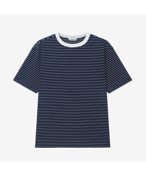 MINDBRIDGE(マインドブリッジ)の「ストライプリンガーオーバーサイズ半袖Tシャツ - 4カラー(Tシャツ/カットソー・メンズ・ホワイト/ネイビー/ブラウン/グレー・100/110/95/105)」の4枚目の写真