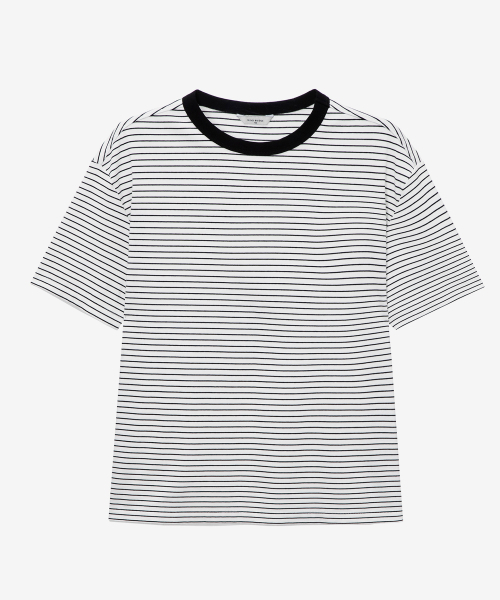 MINDBRIDGE(マインドブリッジ)の「ストライプリンガーオーバーサイズ半袖Tシャツ - 4カラー(Tシャツ/カットソー・メンズ・ホワイト/ネイビー/ブラウン/グレー・100/110/95/105)」の9枚目の写真