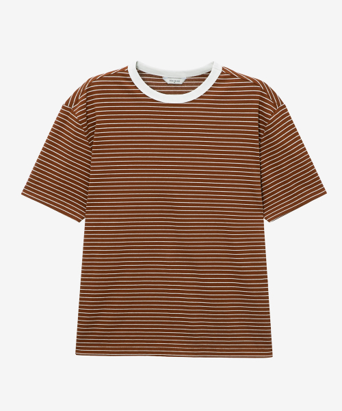 MINDBRIDGE(マインドブリッジ)の「ストライプリンガーオーバーサイズ半袖Tシャツ - 4カラー(Tシャツ/カットソー・メンズ・ホワイト/ネイビー/ブラウン/グレー・100/110/95/105)」の5枚目の写真