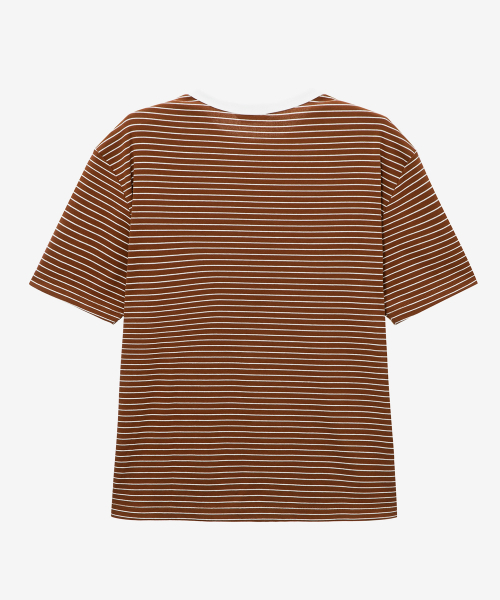 MINDBRIDGE(マインドブリッジ)の「ストライプリンガーオーバーサイズ半袖Tシャツ - 4カラー(Tシャツ/カットソー・メンズ・ホワイト/ネイビー/ブラウン/グレー・100/110/95/105)」の19枚目の写真