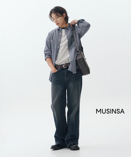 MINDBRIDGE(マインドブリッジ)の「ストライプリンガーオーバーサイズ半袖Tシャツ - 4カラー(Tシャツ/カットソー・メンズ・ホワイト/ネイビー/ブラウン/グレー・100/110/95/105)」の15枚目の写真