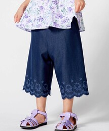 BeBe | シャンブレー裾スカラップ刺しゅう6分丈ワイドパンツ(90~160cm)(その他パンツ)