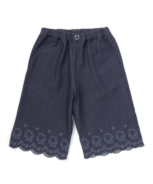 BeBe(ベベ)の「シャンブレー裾スカラップ刺しゅう6分丈ワイドパンツ(90~160cm)(その他パンツ・キッズ・ネイビー・130cm/110cm/140cm/120cm)」の10枚目の写真