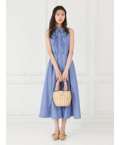CELFORD（セルフォード）の「フロントフリルデザインシャツワンピース（ワンピース・レディース・ミント/ブルー/ホワイト・36/38）」の3枚目の写真