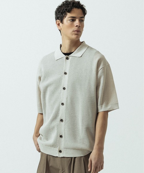 SLICK(スリック)の「【SLICK/スリック】Linen Mix Sheer Mesh Knit Shirt Cardigan/リネンミックス シアーメッシュニット シャツカーディガン(カーディガン/ボレロ・メンズ・ブラック/ブラウン/キナリ・1/2/3)」の2枚目の写真