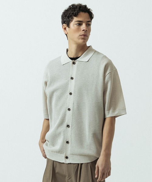 SLICK(スリック)の「【SLICK/スリック】Linen Mix Sheer Mesh Knit Shirt Cardigan/リネンミックス シアーメッシュニット シャツカーディガン(カーディガン/ボレロ・メンズ・ブラック/ブラウン/キナリ・1/2/3)」の4枚目の写真