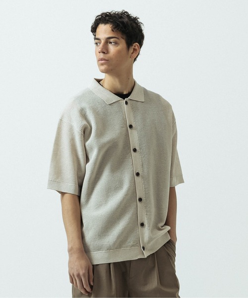 SLICK(スリック)の「【SLICK/スリック】Linen Mix Sheer Mesh Knit Shirt Cardigan/リネンミックス シアーメッシュニット シャツカーディガン(カーディガン/ボレロ・メンズ・ブラック/ブラウン/キナリ・1/2/3)」の5枚目の写真