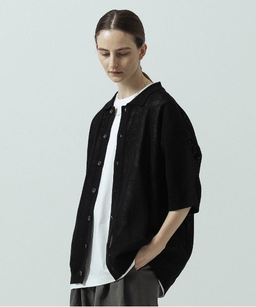 SLICK(スリック)の「【SLICK/スリック】Linen Mix Sheer Mesh Knit Shirt Cardigan/リネンミックス シアーメッシュニット シャツカーディガン(カーディガン/ボレロ・メンズ・ブラック/ブラウン/キナリ・1/2/3)」の15枚目の写真