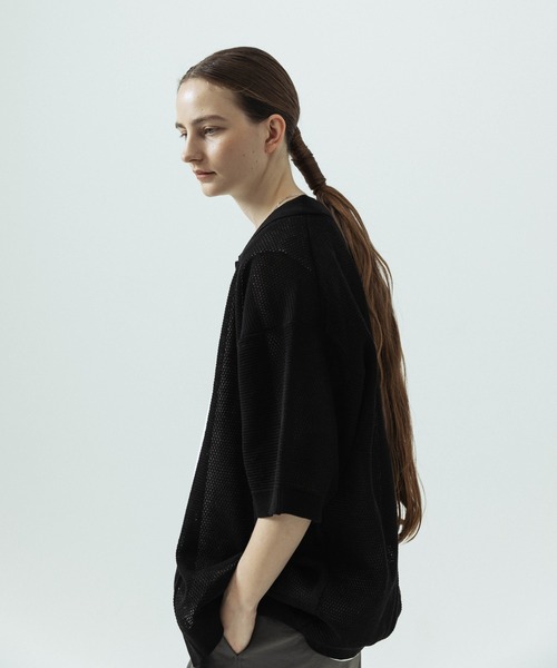 SLICK(スリック)の「【SLICK/スリック】Linen Mix Sheer Mesh Knit Shirt Cardigan/リネンミックス シアーメッシュニット シャツカーディガン(カーディガン/ボレロ・メンズ・ブラック/ブラウン/キナリ・1/2/3)」の18枚目の写真