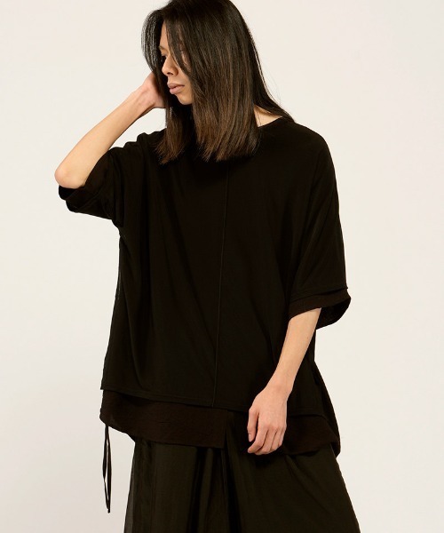 NO ID.(ノーアイディ)の「mt10527-ドローストリングスシアーレイヤードBIG-T Tシャツ(458006-486T)(Tシャツ/カットソー・メンズ・その他/ブラック/ホワイト・ONE SIZE)」の14枚目の写真