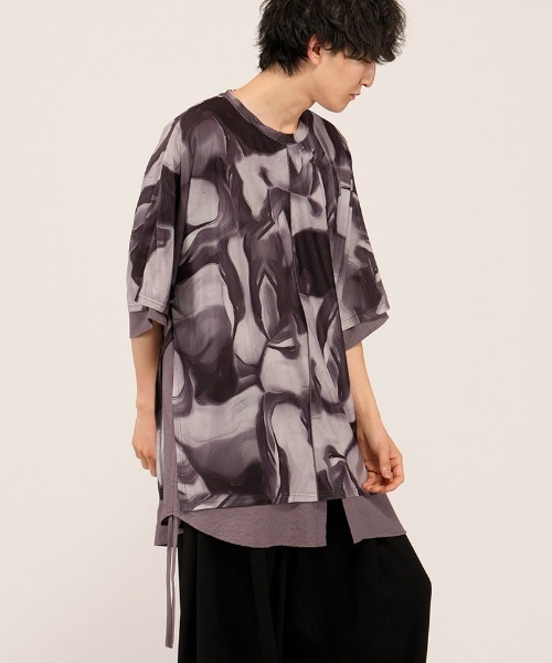 NO ID.(ノーアイディ)の「mt10527-ドローストリングスシアーレイヤードBIG-T Tシャツ(458006-486T)(Tシャツ/カットソー・メンズ・その他/ブラック/ホワイト・ONE SIZE)」の17枚目の写真