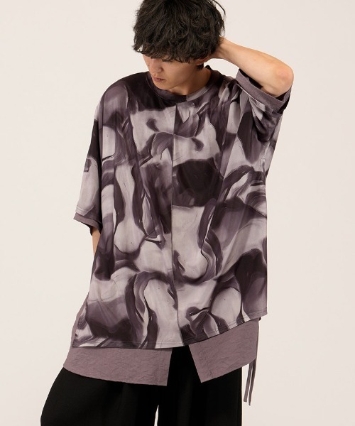 NO ID.(ノーアイディ)の「mt10527-ドローストリングスシアーレイヤードBIG-T Tシャツ(458006-486T)(Tシャツ/カットソー・メンズ・その他/ブラック/ホワイト・ONE SIZE)」の18枚目の写真