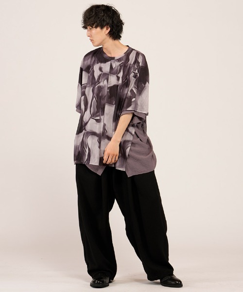 NO ID.(ノーアイディ)の「mt10527-ドローストリングスシアーレイヤードBIG-T Tシャツ(458006-486T)(Tシャツ/カットソー・メンズ・その他/ブラック/ホワイト・ONE SIZE)」の19枚目の写真
