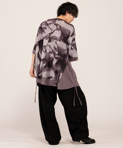 NO ID.(ノーアイディ)の「mt10527-ドローストリングスシアーレイヤードBIG-T Tシャツ(458006-486T)(Tシャツ/カットソー・メンズ・その他/ブラック/ホワイト・ONE SIZE)」の20枚目の写真