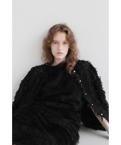 AMOMMA(アモマ)の「FRILL TEXTURE JACKET(ノーカラージャケット・レディース・ブラック/アイボリー・FREE)」の1枚目の写真