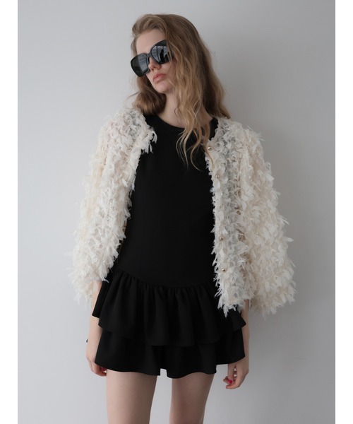 AMOMMA(アモマ)の「FRILL TEXTURE JACKET(ノーカラージャケット・レディース・ブラック/アイボリー・FREE)」の12枚目の写真