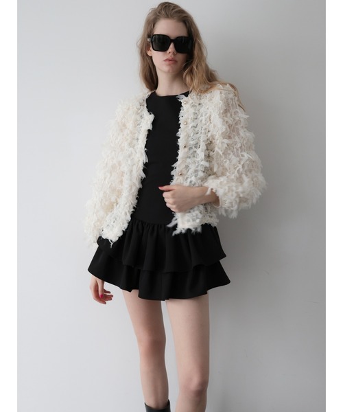 AMOMMA(アモマ)の「FRILL TEXTURE JACKET(ノーカラージャケット・レディース・ブラック/アイボリー・FREE)」の13枚目の写真