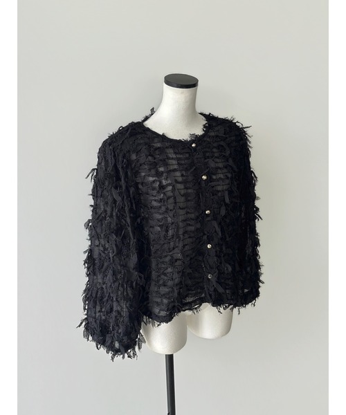 AMOMMA(アモマ)の「FRILL TEXTURE JACKET(ノーカラージャケット・レディース・ブラック/アイボリー・FREE)」の10枚目の写真