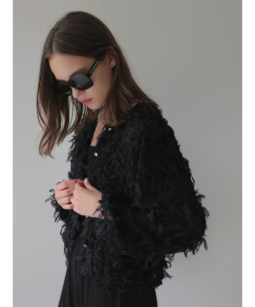 AMOMMA(アモマ)の「FRILL TEXTURE JACKET(ノーカラージャケット・レディース・ブラック/アイボリー・FREE)」の15枚目の写真