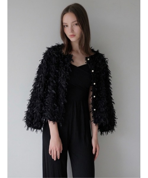 AMOMMA(アモマ)の「FRILL TEXTURE JACKET(ノーカラージャケット・レディース・ブラック/アイボリー・FREE)」の14枚目の写真