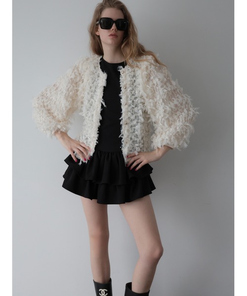 AMOMMA(アモマ)の「FRILL TEXTURE JACKET(ノーカラージャケット・レディース・ブラック/アイボリー・FREE)」の19枚目の写真