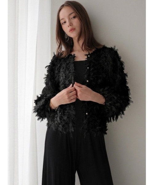 AMOMMA(アモマ)の「FRILL TEXTURE JACKET(ノーカラージャケット・レディース・ブラック/アイボリー・FREE)」の20枚目の写真