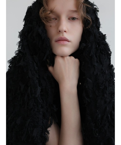 AMOMMA(アモマ)の「FRILL TEXTURE JACKET(ノーカラージャケット・レディース・ブラック/アイボリー・FREE)」の17枚目の写真