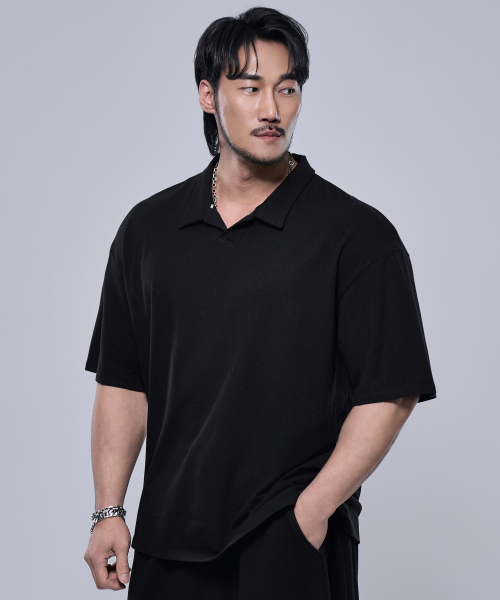 PHYSICAL GARMENTS（フィジカルガーメンツ）の「P2410 モーダルスパンカラーオーバーサイズ半袖 [ブラック]（Tシャツ/カットソー・メンズ・ブラック・LARGE/MEDIUM/X-LARGE/XX-LARGE）」の4枚目の写真