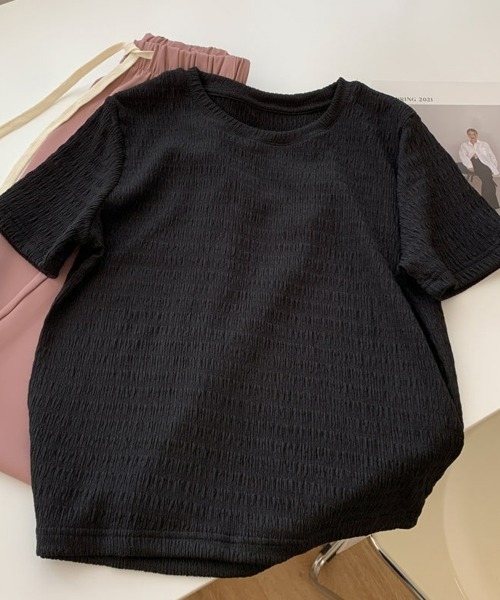 SEU(エスイーユー)の「ぽこぽこ素材の涼感シアサッカー風 半袖トップス(Tシャツ/カットソー・レディース・ホワイト/ベージュ/ブルー/ブラック・フリー)」の18枚目の写真