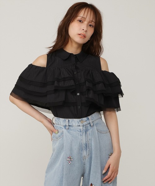 AND COUTURE(アンドクチュール)の「ティアードフリルブラウス(シャツ/ブラウス・レディース・ブラック系その他/ホワイト系その他/ベージュ系その他/ブルー系その他・FREE)」の3枚目の写真