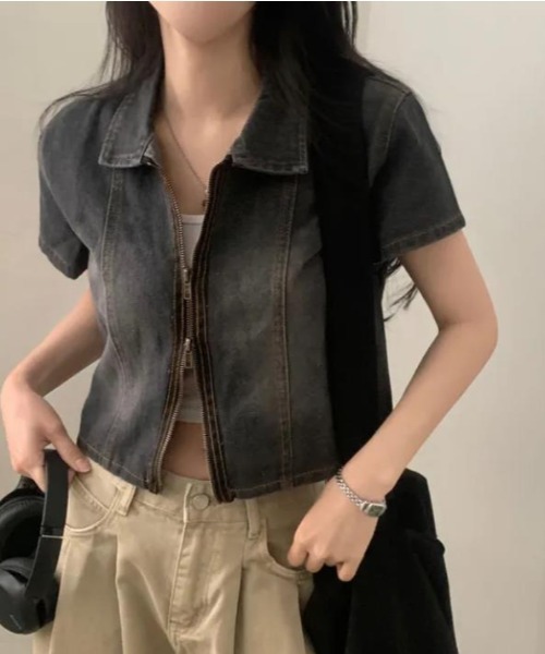 semplice（センプリチェ）の「シャツ【韓国ファッション】（シャツ/ブラウス・レディース・ブラック/ブルー・F）」の2枚目の写真