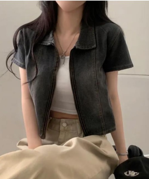 semplice（センプリチェ）の「シャツ【韓国ファッション】（シャツ/ブラウス・レディース・ブラック/ブルー・F）」の3枚目の写真