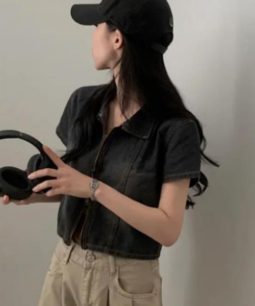 semplice（センプリチェ）の「シャツ【韓国ファッション】（シャツ/ブラウス・レディース・ブラック/ブルー・F）」の6枚目の写真